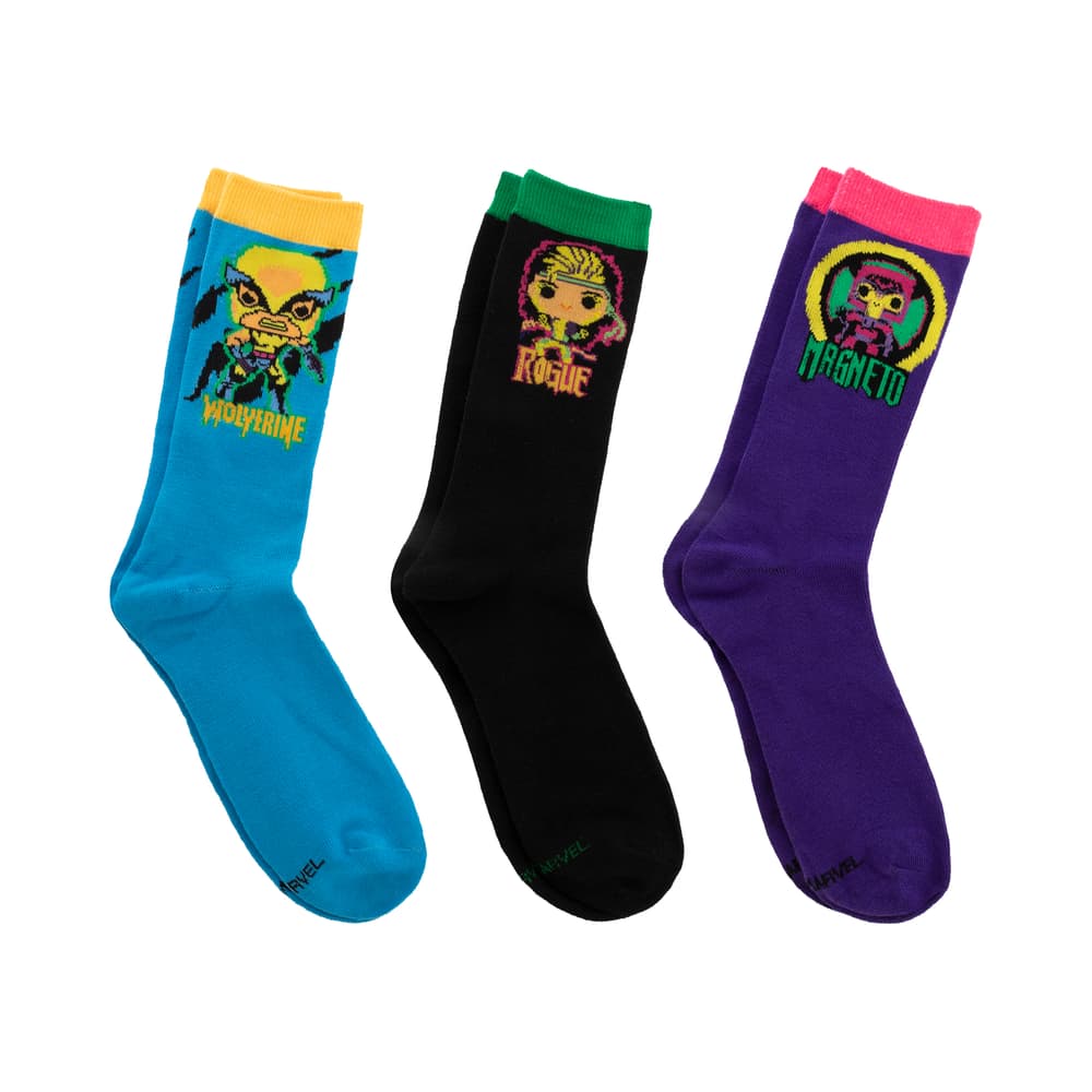 3-Pack Black Light Socks / Wolverine + Rogue + Magneto