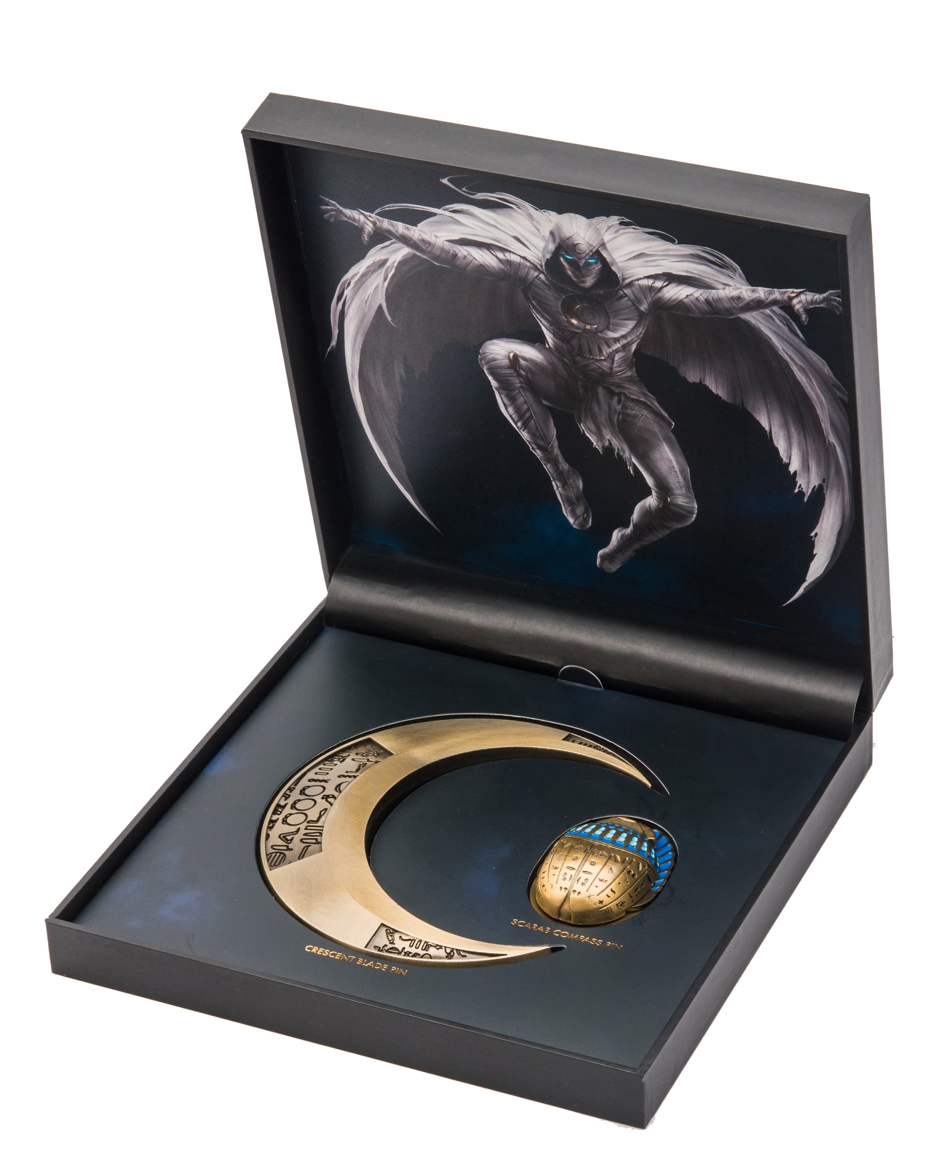 Moon Knight box set / shop it <a  href=https://www.gamestop.com/collectibles/collectors-boxes/products/moon-knight-magnetic-pin-box-set-gamestop-exclusive/341122.html>here</a>