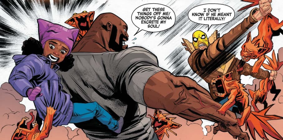 Luke Cage and Iron Fist versus Krampus' demons.