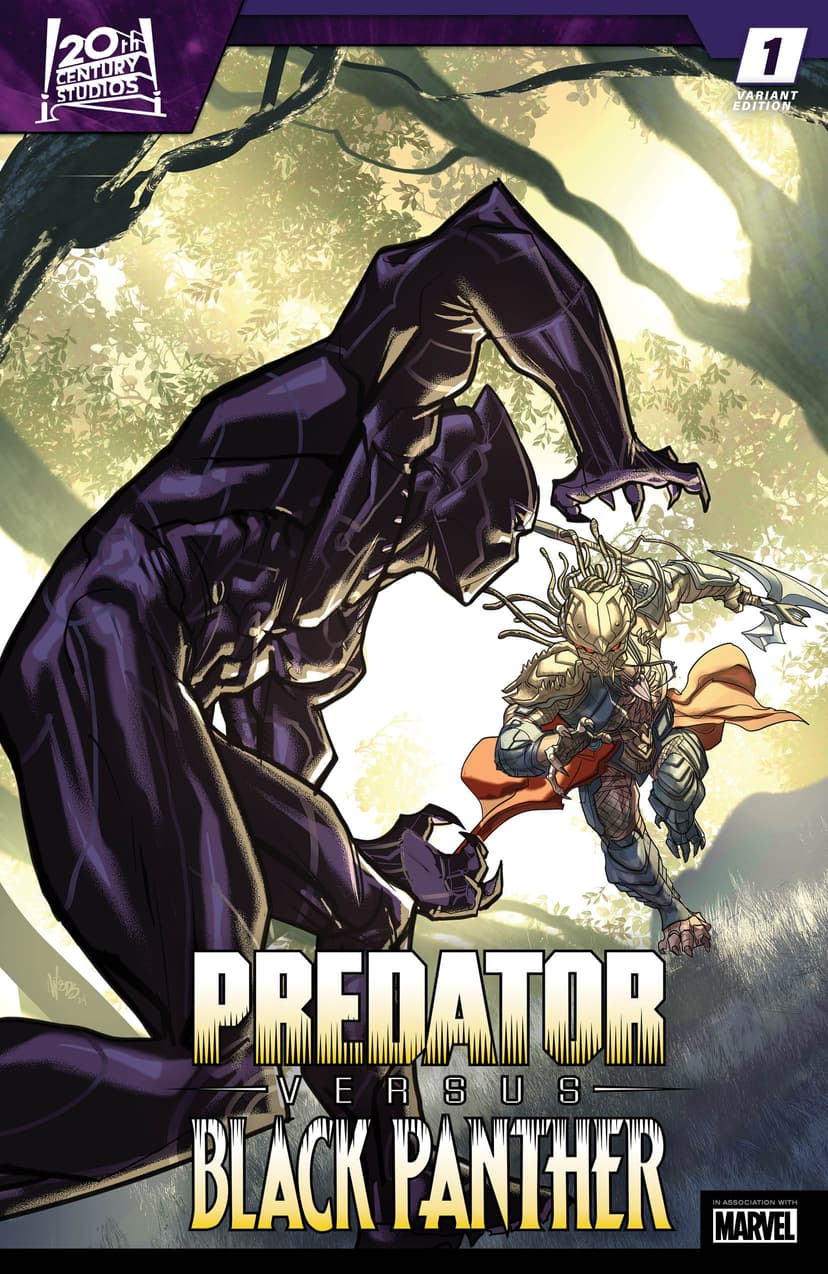 PREDATOR VS. BLACK PANTHER #1 variant cover by Pete Woods