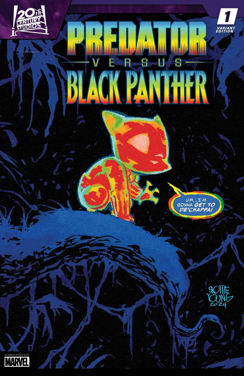 PREDATOR VS. BLACK PANTHER #1 variant cover by Skottie Young