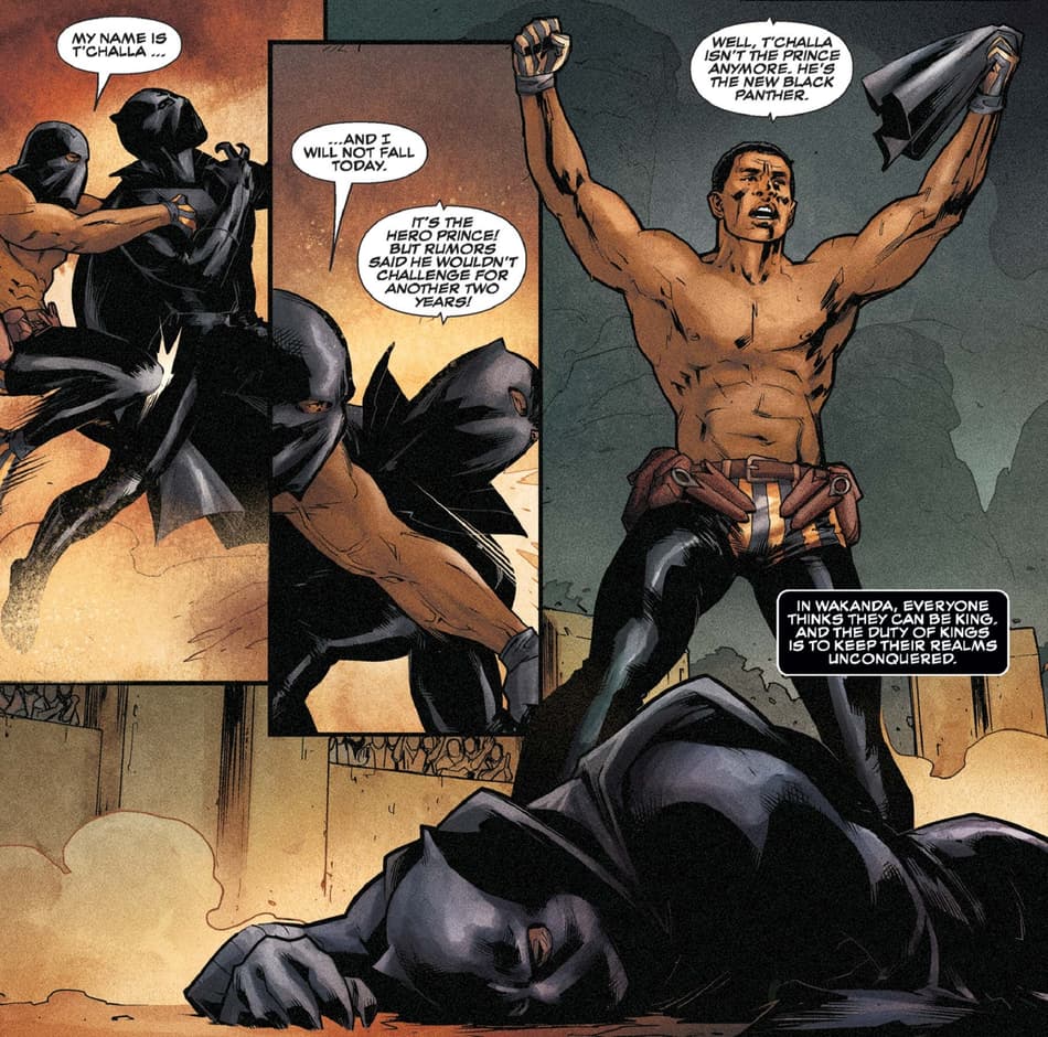 T’Challa takes his place as the Black Panther in RISE OF THE BLACK PANTHER (2018) #2.