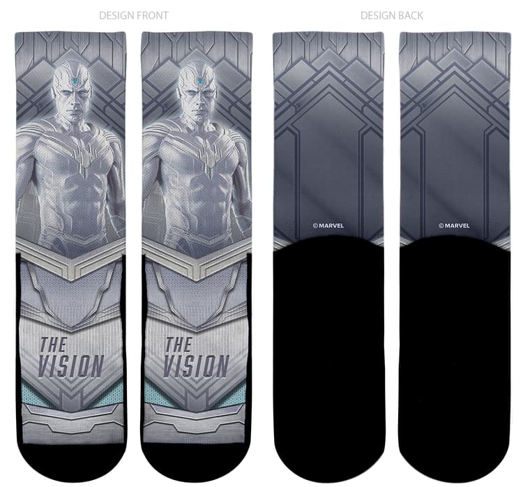 <a href=https://rockemsocks.com/products/wandavision-hero-pose-the-vision>The Vision - Hero Pose Socks</a> / Rock Em Socks