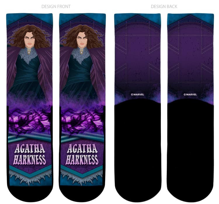 <a href=https://rockemsocks.com/products/wandavision-agatha-harkness-villain-pose>Agatha Harkness - Villain Pose</a> / Rock Em Socks