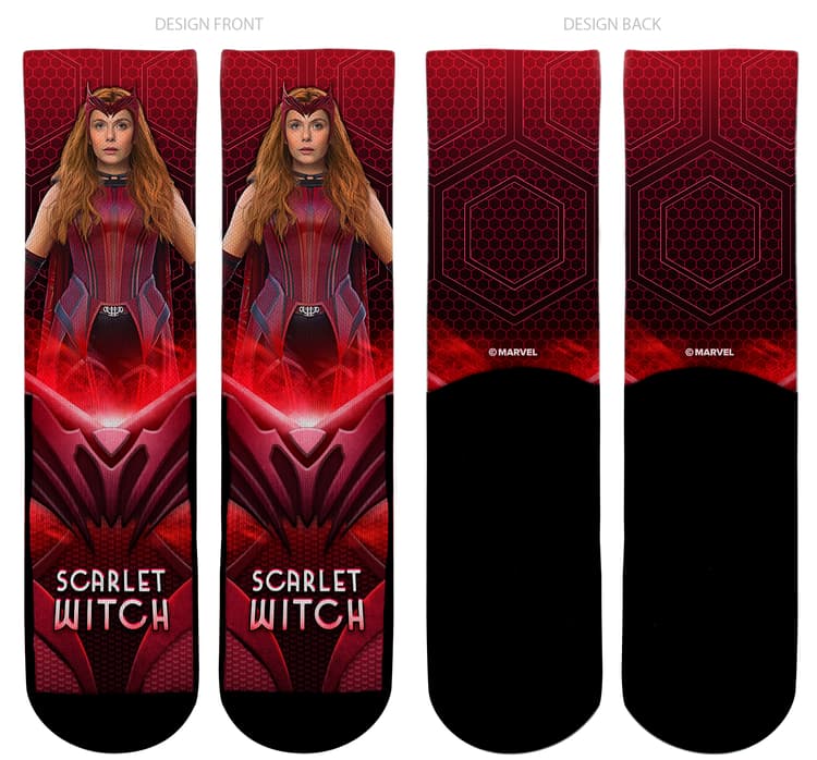 <a href=https://rockemsocks.com/products/wandavision-scarlet-witch>Scarlet Witch- Hero Pose Socks</a> / Rock Em Socks