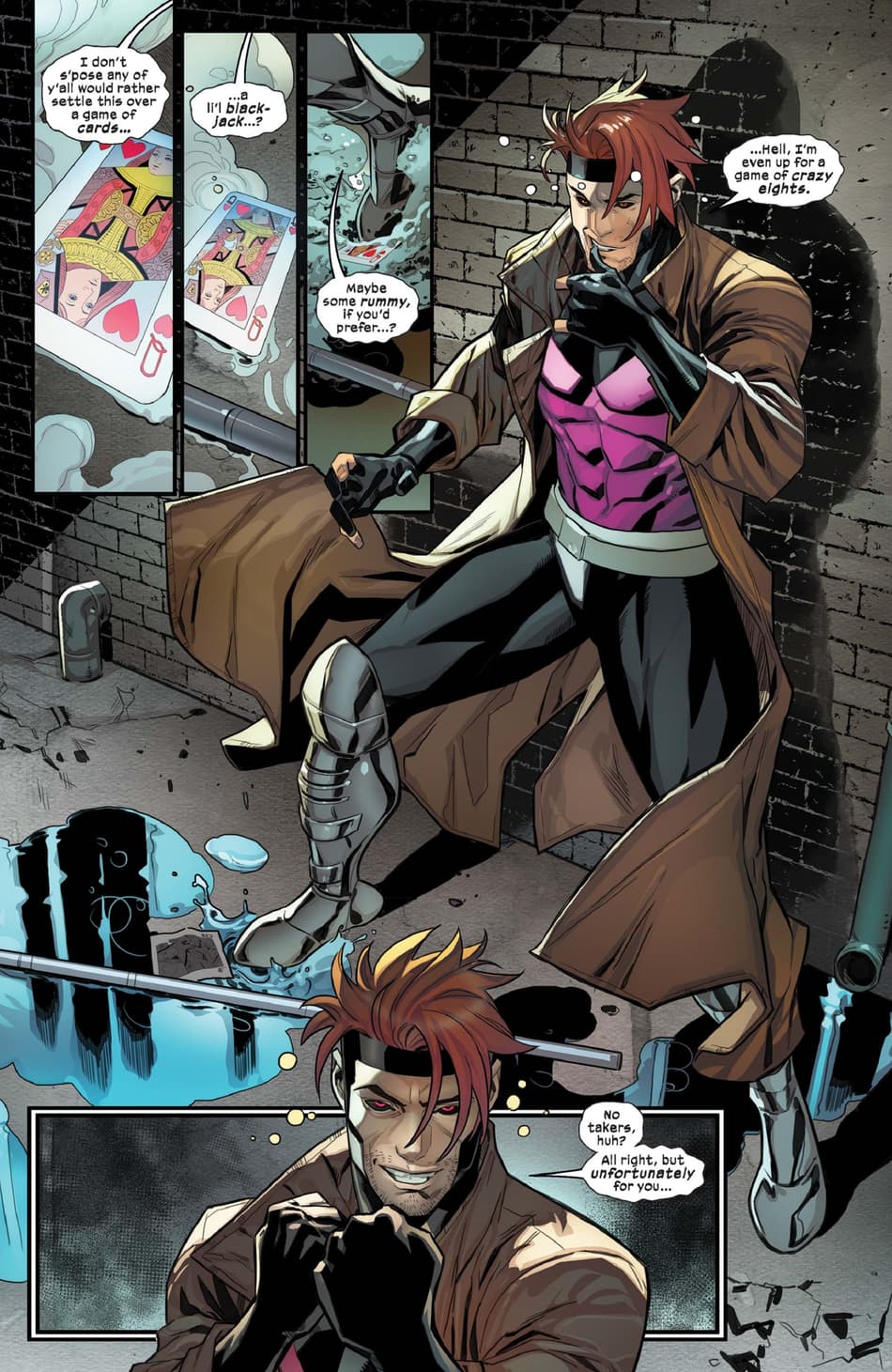 Preview page from ROGUE & GAMBIT (2023) #1 by Stephanie Phillips, Carlos Gómez, David Curiel, and Federico Blee.