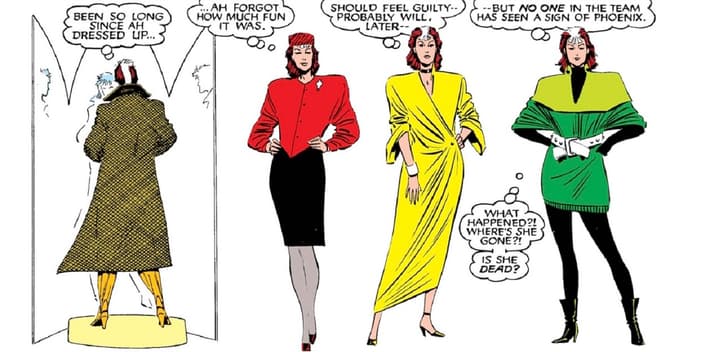 Rogue tries on multiple looks in UNCANNY X-MEN (1963) #210.