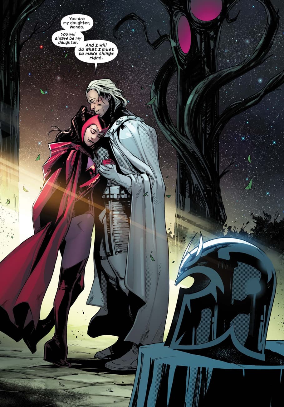 Scarlet Witch and Magneto embrace in S.W.O.R.D. #6.