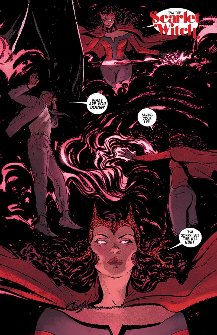 Scarlet Witch exorcises a demon.