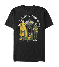 Why Are There So Many of You? t-shirt / shop it <a href=https://www.hottopic.com/product/marvel-loki-why-are-there-so-many-of-you-t-shirt/16304433.html>here</a>