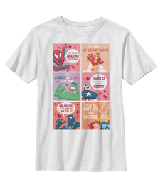 Avengers Valentine Comics t-shirt / shop it <a href=https://www.boxlunch.com/product/marvel-avengers-valentine-comic-youth-t-shirt/15135030.html>here</a>