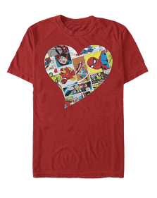 Avengers Heart Panels t-shirt / shop it <a href=https://www.hottopic.com/product/marvel-avengers-heart-panels-t-shirt/16010917.html>here</a>