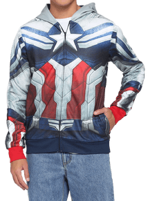 Falcon Captain America Hoodie / shop it <a href=https://www.hottopic.com/product/marvel-the-falcon-and-the-winter-soldier-falcon-captain-america-hoodie/15541147.html>here</a>