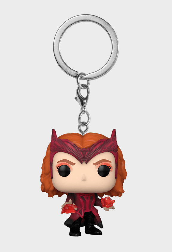 Scarlet Witch Funko keychain / shop it <a href=https://www.entertainmentearth.com/product/doctor-strange-multiverse-scarlet-witch-pop-key-chain/fu62402>here</a>
