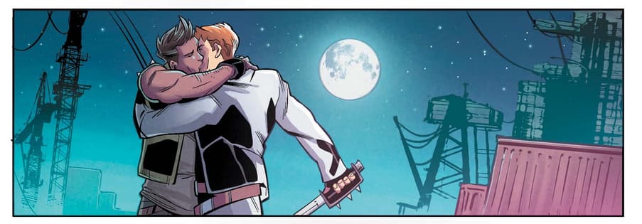 Rictor and Shatterstar share a kiss under the moon.