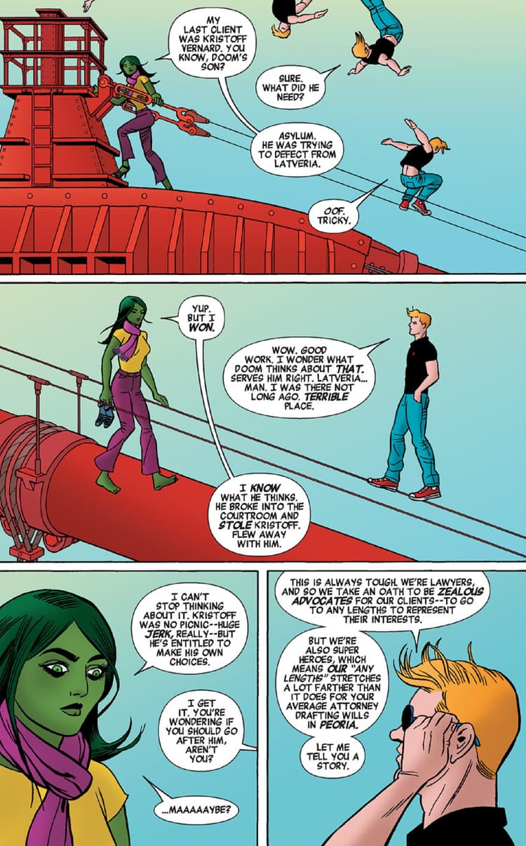 She-Hulk gets advice from Daredevil.