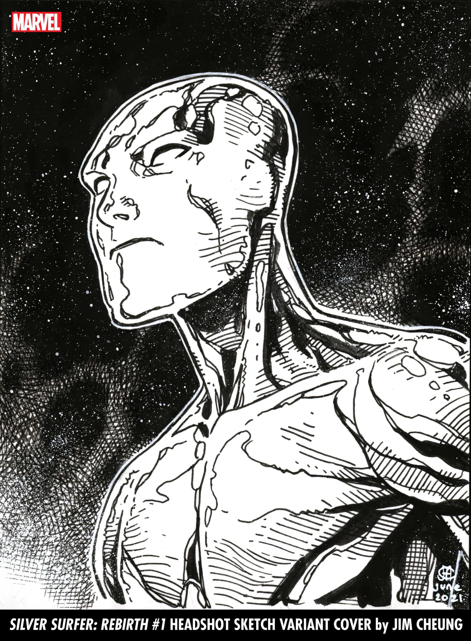 SILVER SURFER: REBIRTH #1 HEADSHOT SKETCH VARIANT COVER by JIM CHEUNG