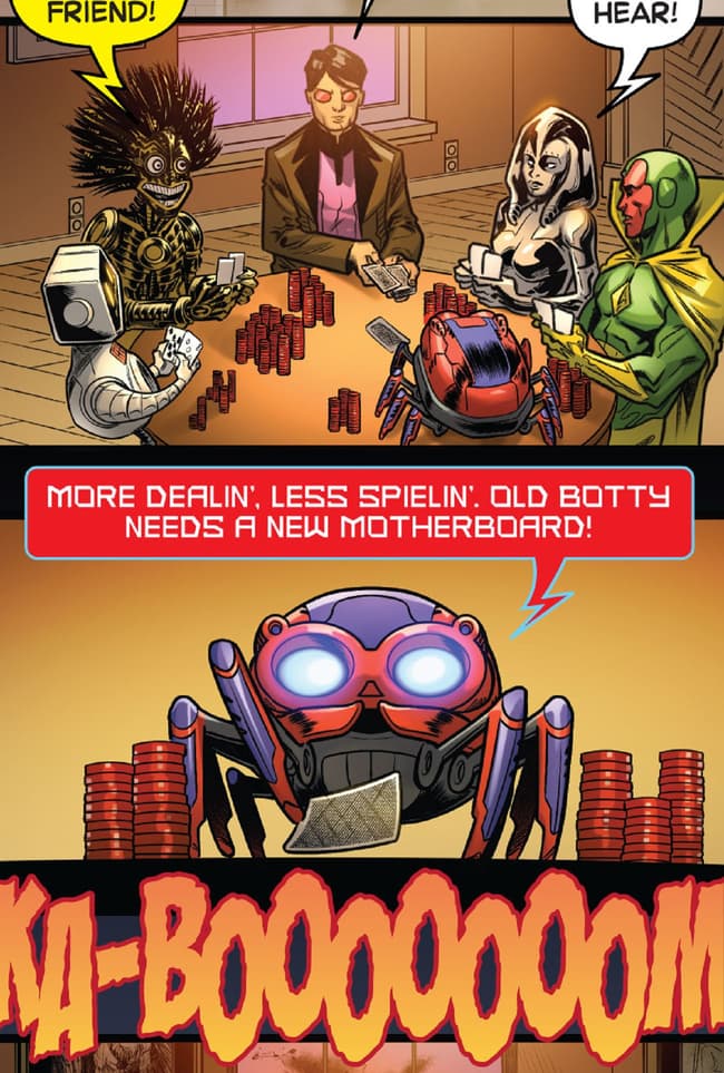 Spider-Bot plays a hand in Robot Poker Night!