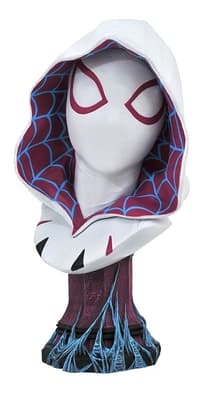 A Diamond Select Toys release! Don’t get tongue-tied! Shout out your love for all things Venom with this breathtaking and drool-inducing half-scale bust of Venom! Measuring approximately 10 inches tall, this bust of Spider-Man’s least favorite dancing partner is based on a design by Joe Allard, and sculpted by Rocco Tartamella. This bust is limited to only 1,000 numbered pieces, and comes packaged in a full-color hand-numbered box. (Item #JUL182501, SRP: $150.00)    Legends in 3D Comic Marvel Spider-Gwen ½ 