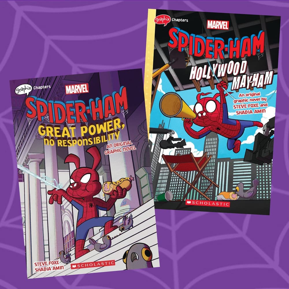 Covers to Spider-Ham: Great Power, No Responsibility and Spider-Ham: Hollywood May-Ham.