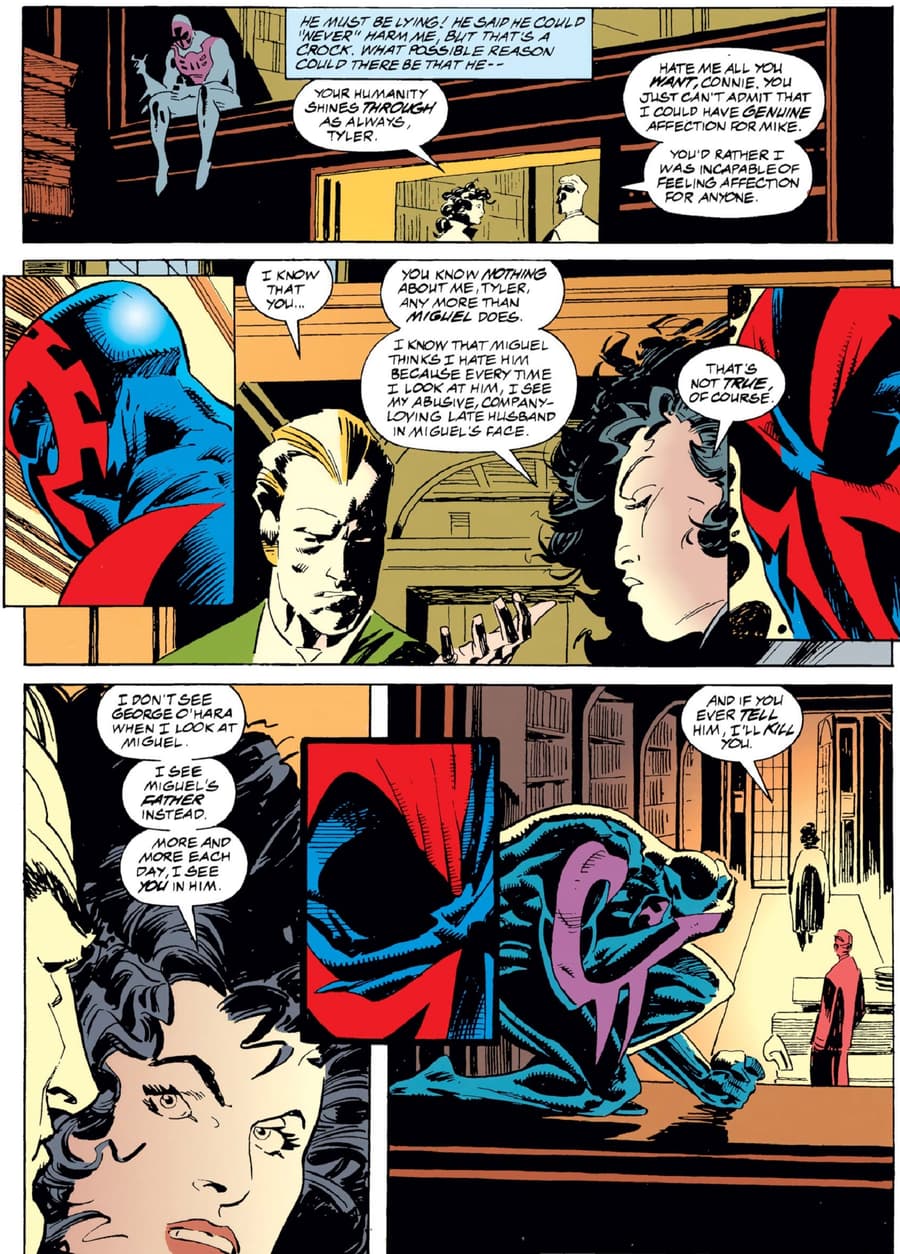 Miguel learns the truth about Tyler Stone and his mother Conchata in SPIDER-MAN 2099 (1992) #25.