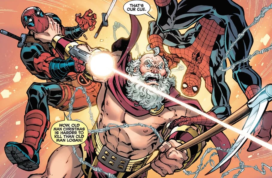 Spider-Man and Deadpool take on Father "Christmas."