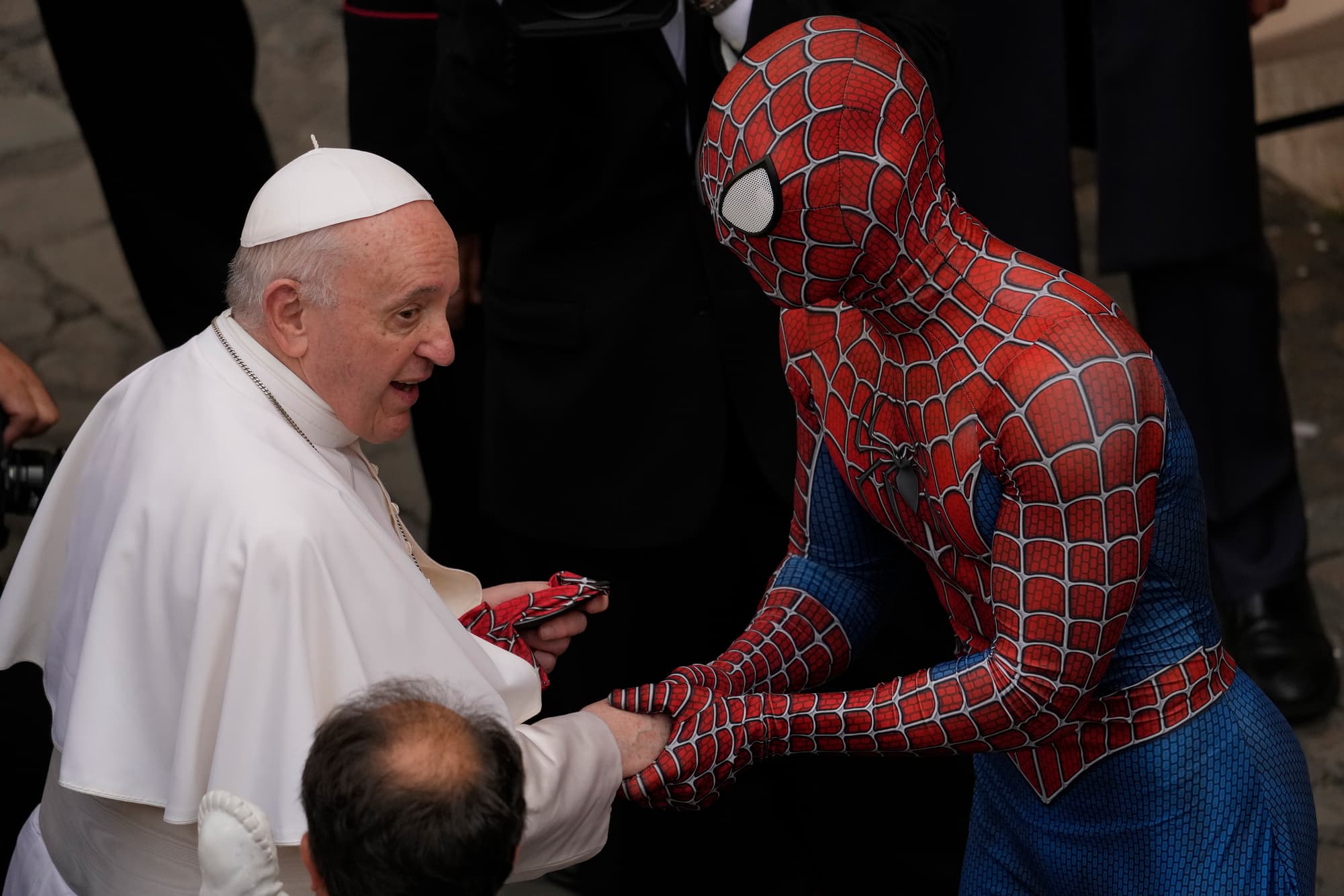 Spider-Man and the Pope ((AP Photo/Andrew Medichini)