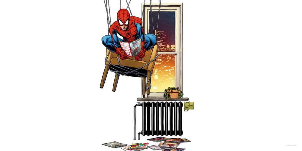 Spider-Man Hanging Out Reading Marvel Art by Joe Quesada