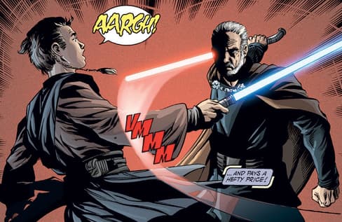 Anakin loses his hand to Count Dooku.
