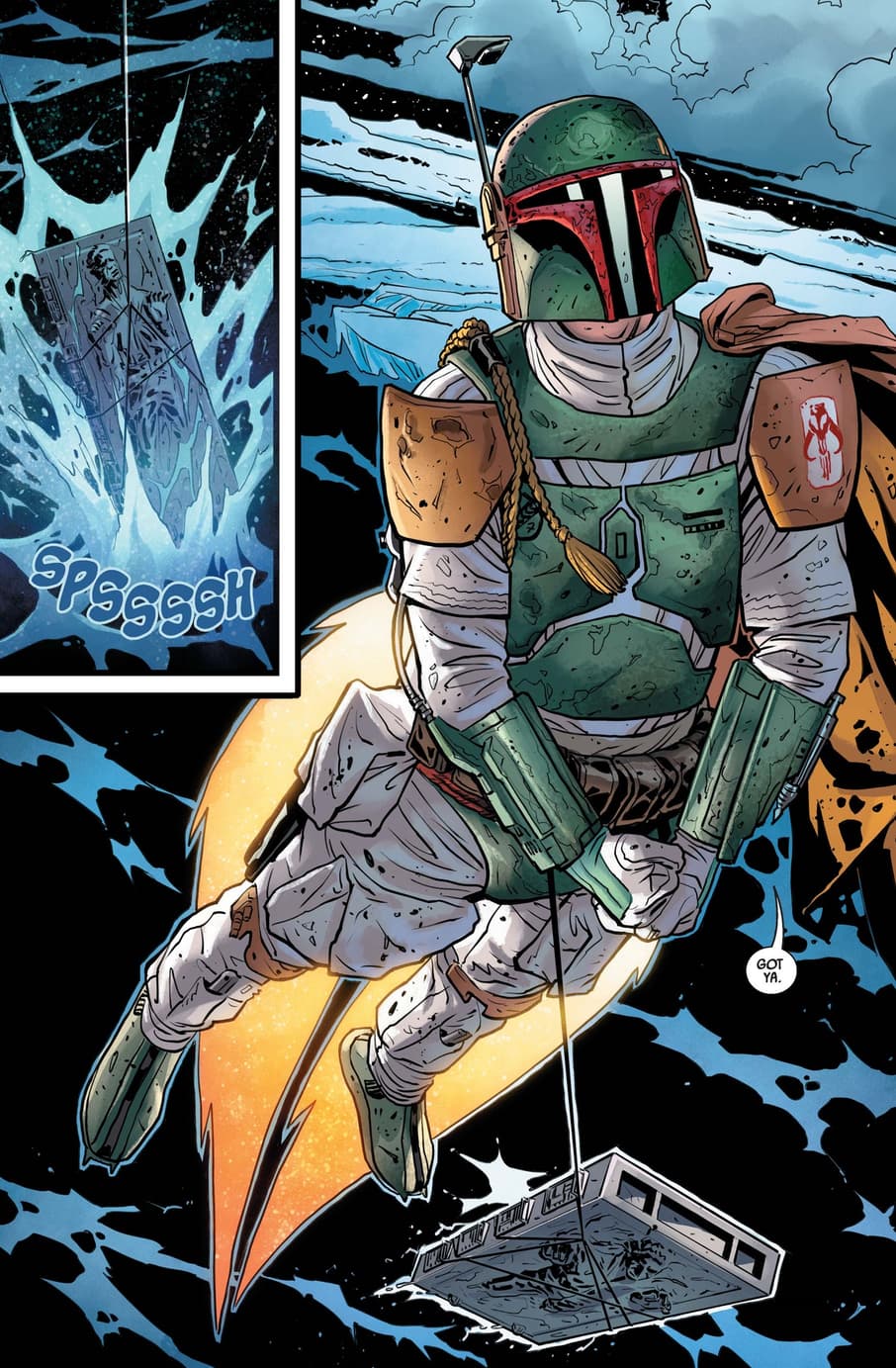 Boba Fett saves Han Solo in STAR WARS: WAR OF THE BOUNTY HUNTERS #5.