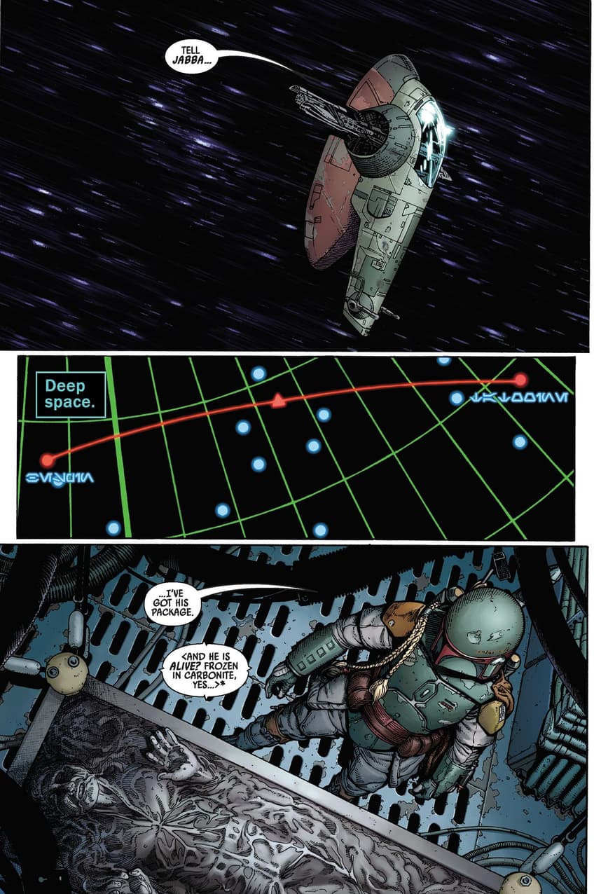 Boba Fett must deliver his prize in prelude issue STAR WARS: WAR OF THE BOUNTY HUNTERS ALPHA (2021) #1. 