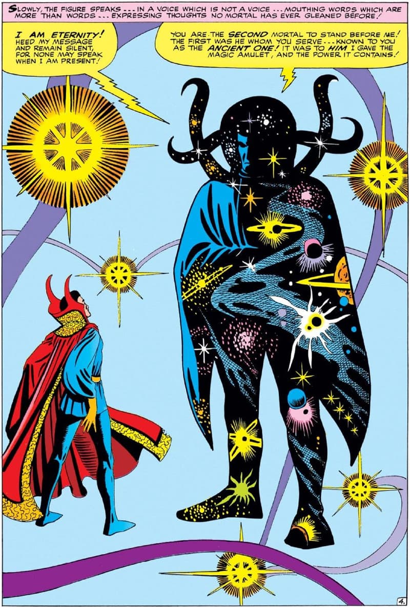 Eternity’s original appearance in STRANGE TALES (1951) #138 by artist Steve Ditko.