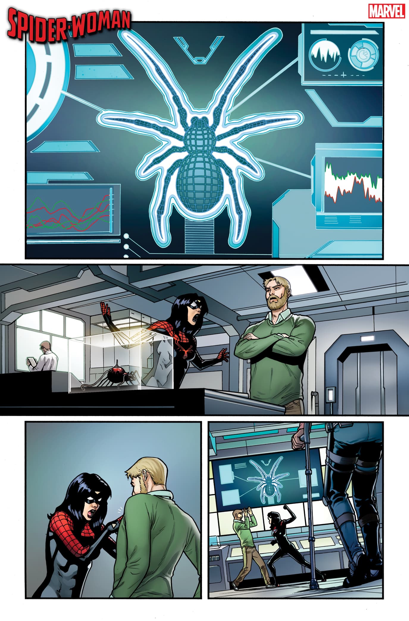 SPIDER-WOMAN #3 preview interiors by Pere Pérez with colors by Frank D'Armata