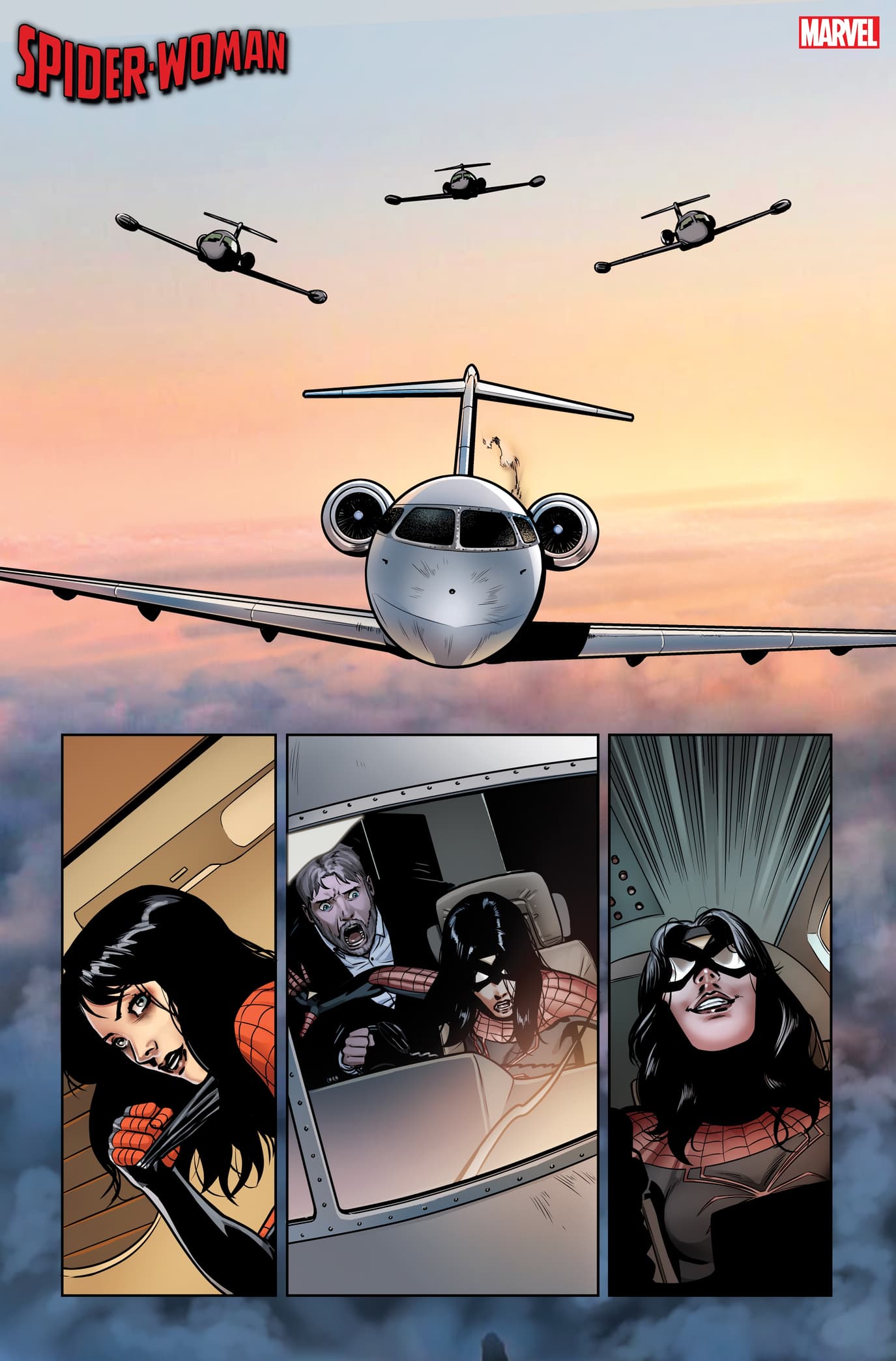 SPIDER-WOMAN #3 preview interiors by Pere Pérez with colors by Frank D'Armata