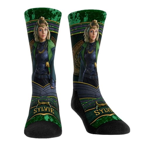 Sylvie Hero Pose socks / shop it <a href=    https://rockemsocks.com/products/loki-sylvie-hero-pose>here</a>