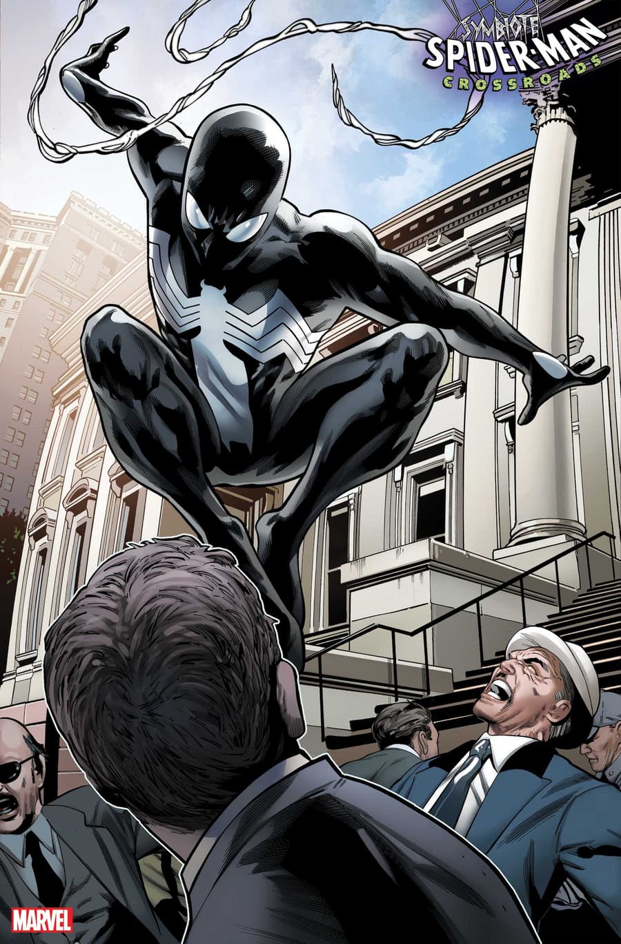 SYMBIOTE SPIDER-MAN: CROSSROADS #1 preview art by Greg Land with inks by Jay Leisten and colors by Frank D’Armata