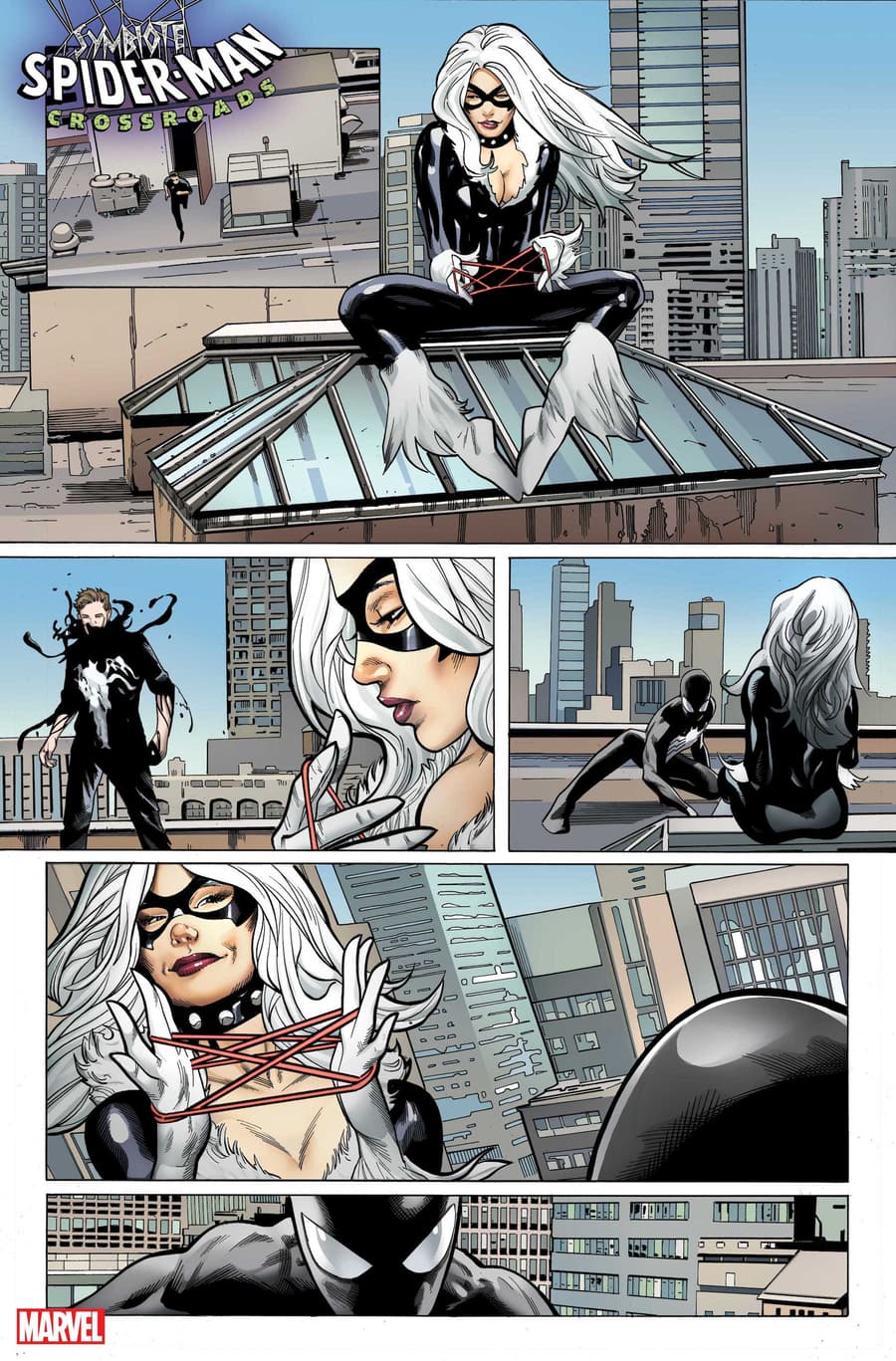 SYMBIOTE SPIDER-MAN: CROSSROADS #1 preview art by Greg Land with inks by Jay Leisten and colors by Frank D’Armata