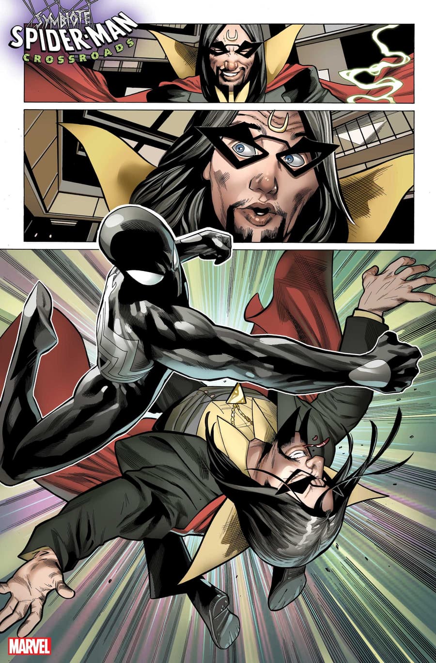 SYMBIOTE SPIDER-MAN: CROSSROADS #1 preview art by Greg Land with inks by Jay Leisten and colors by Frank D’Armata