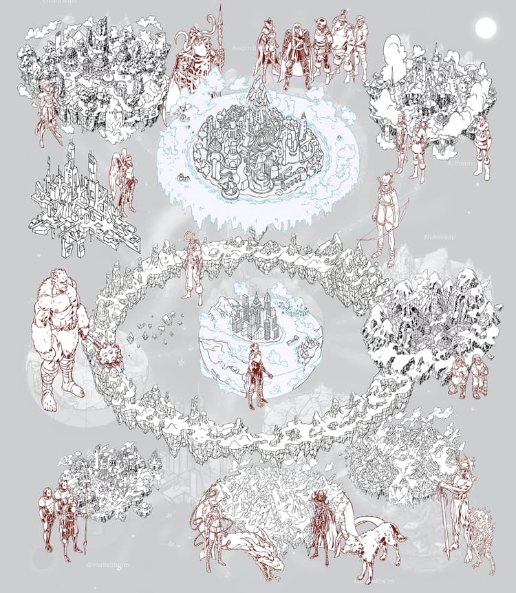 "Ten Realms of Asgard" inks  © Andrew DeGraff, 2021
