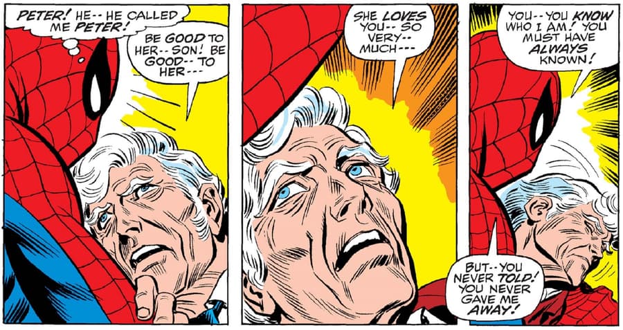 George Stacy makes a final plea to Peter in THE AMAZING SPIDER-MAN (1963) #90.
