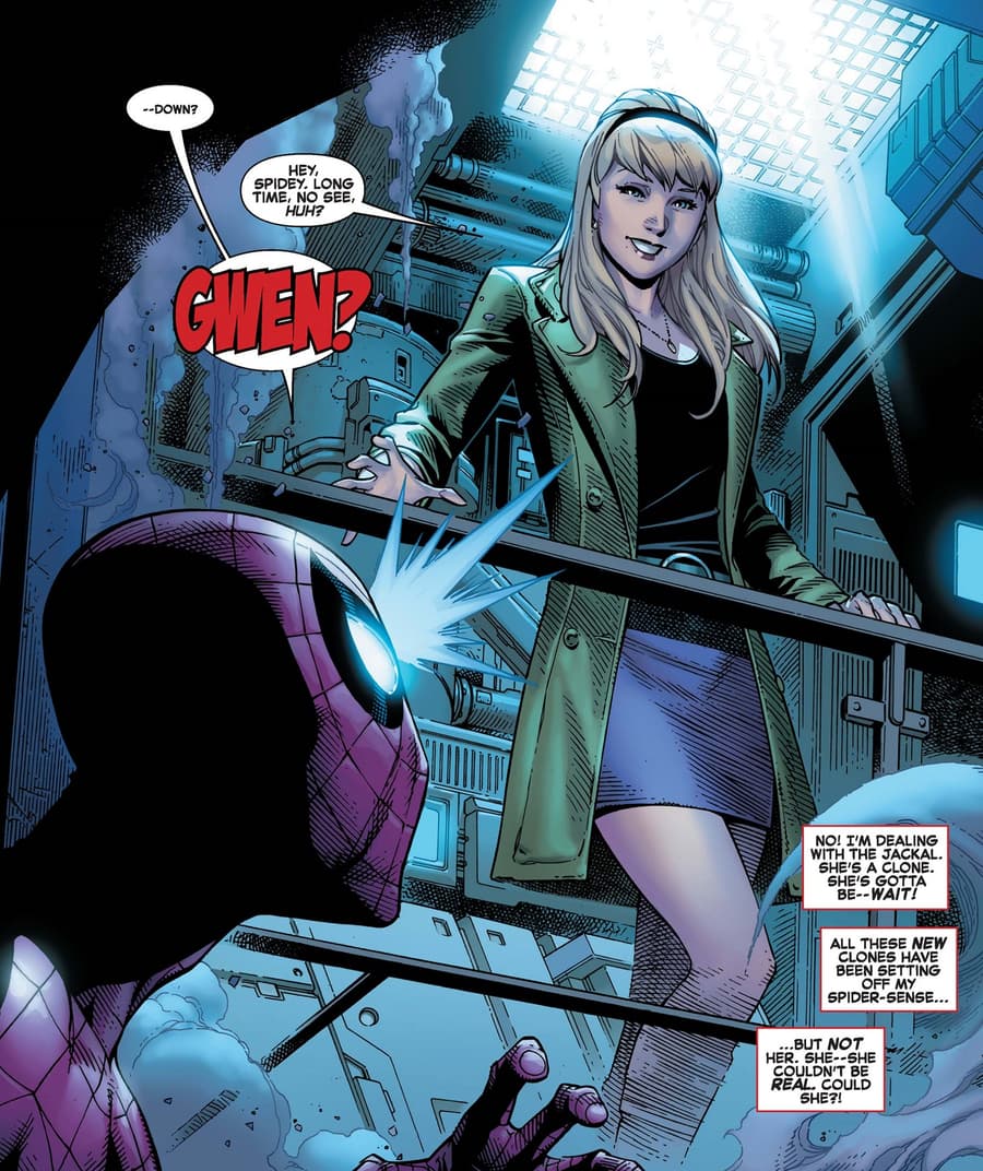 Gwen’s resurrection in THE CLONE CONSPIRACY (2016) #1.