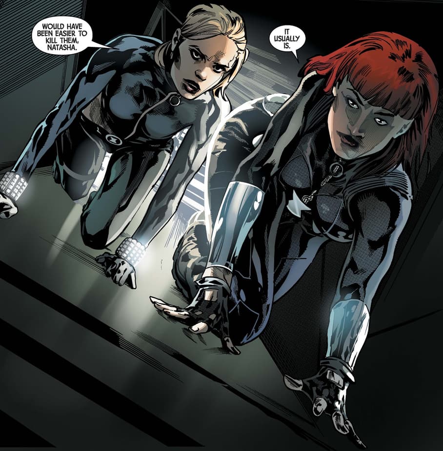 Yelena and Natasha debate murder in THE WEB OF BLACK WIDOW (2019) #3.