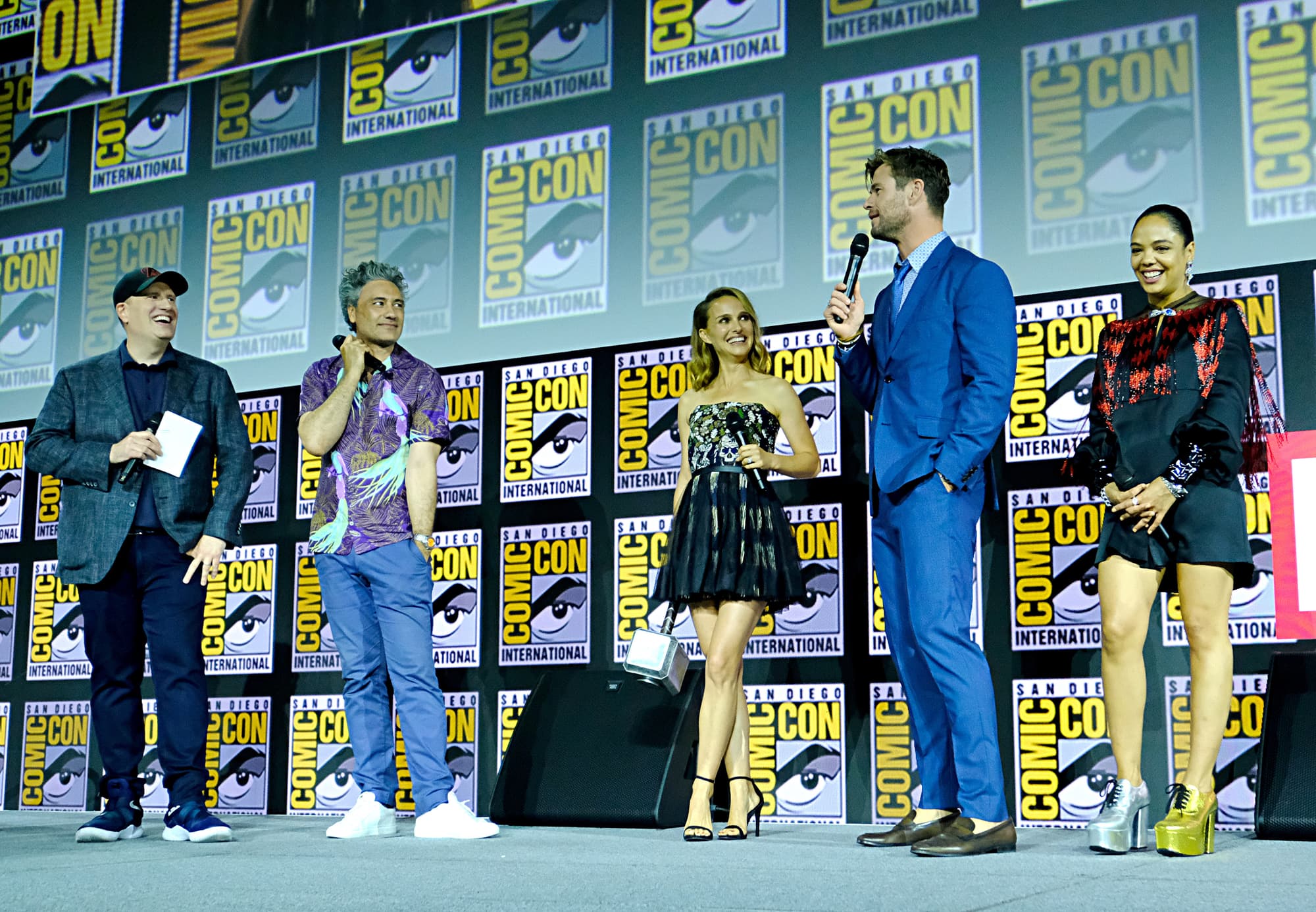 Kevin Feige, Chris Hemsworth, Tessa Thompson, Taika Waititi and Natalie Portman