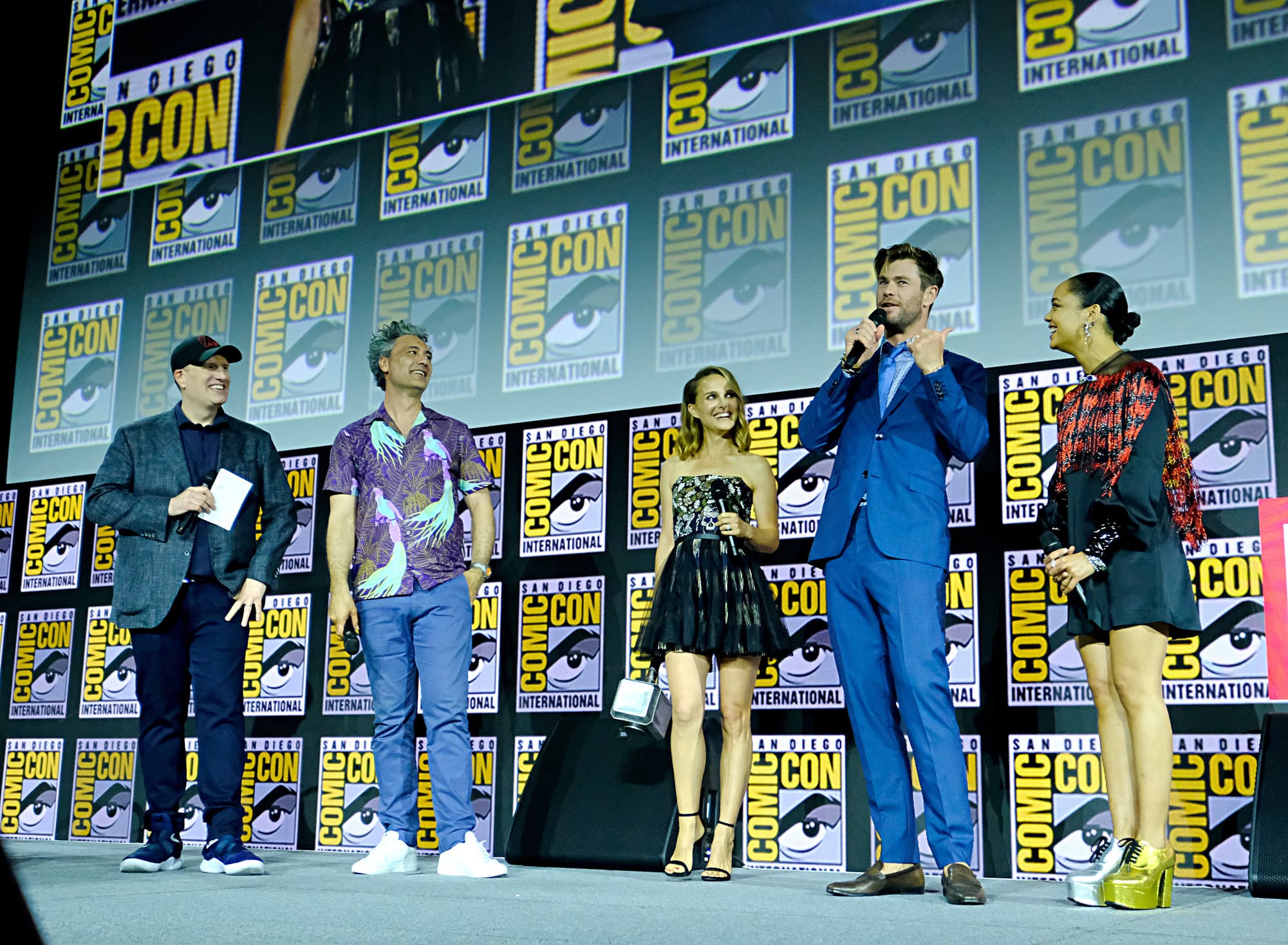 Kevin Feige, Chris Hemsworth, Tessa Thompson, Taika Waititi and Natalie Portman