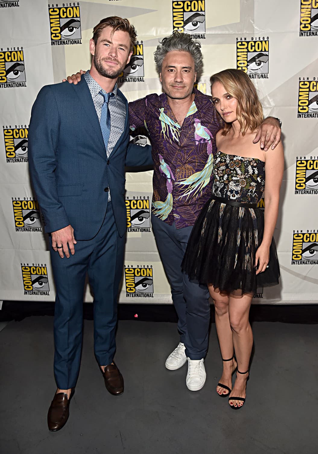 Chris Hemsworth, Taika Waititi and Natalie Portman