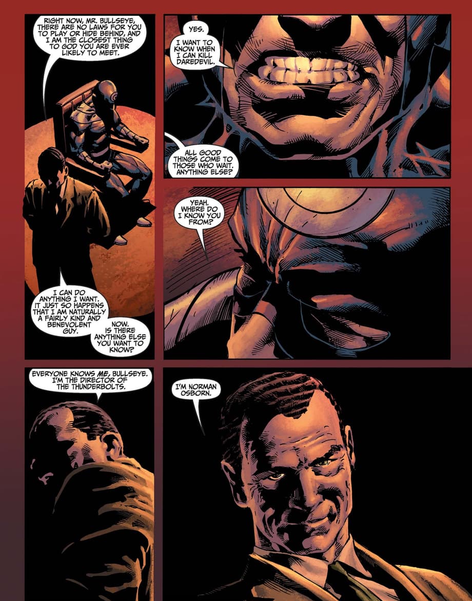 Thunderbolts Director Norman Osborn recruits Bullseye in THUNDERBOLTS (2006) #110.