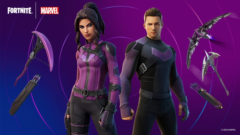 Fortnite Marvel Two Hawkeyes Kate Bishop Clint Barton Outfits Back Bling