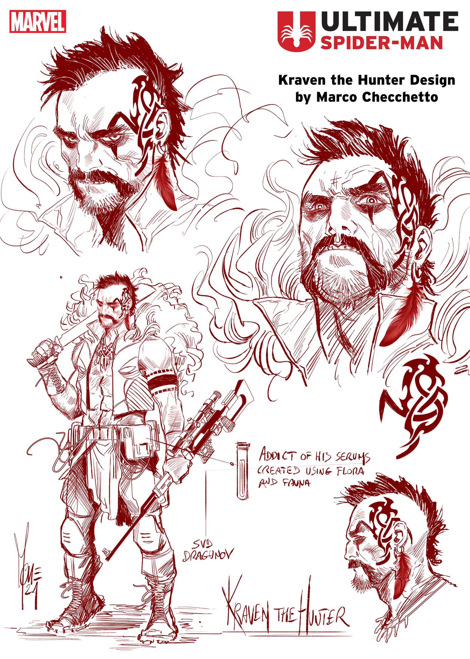 ULTIMATE SPIDER-MAN: Kraven the Hunter character design sheet by Marco Checchetto