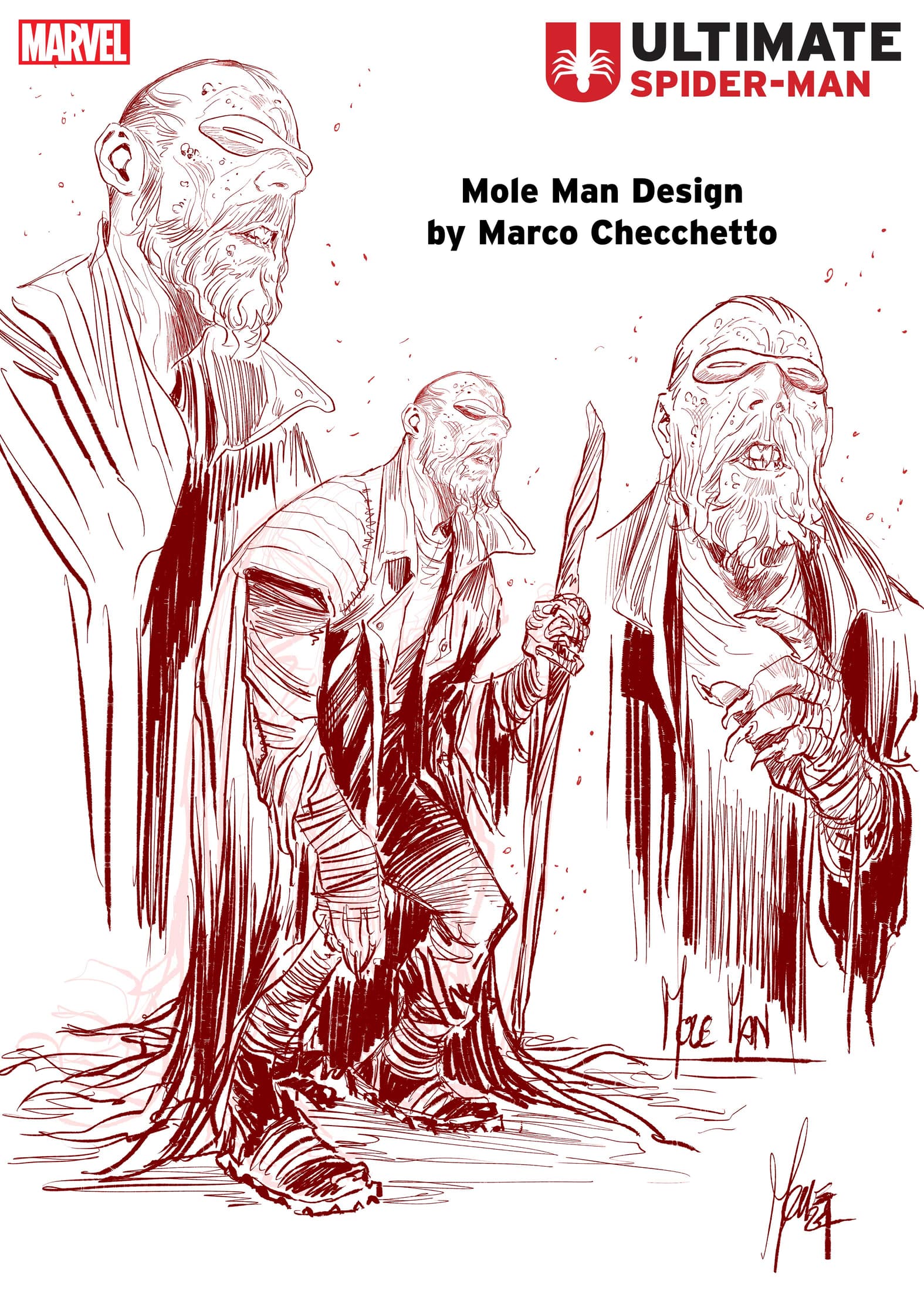 ULTIMATE SPIDER-MAN: Mole Man character design sheet by Marco Checchetto