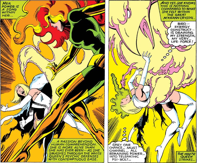 Jean Grey as the Phoenix fights Emma Frost